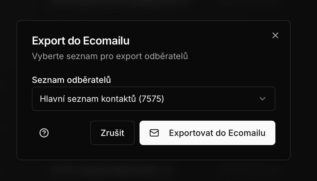 Export to Ecomail - list selection