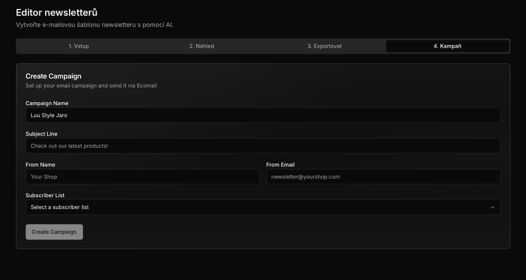 Coming soon - campaign creation directly in AI4Shops